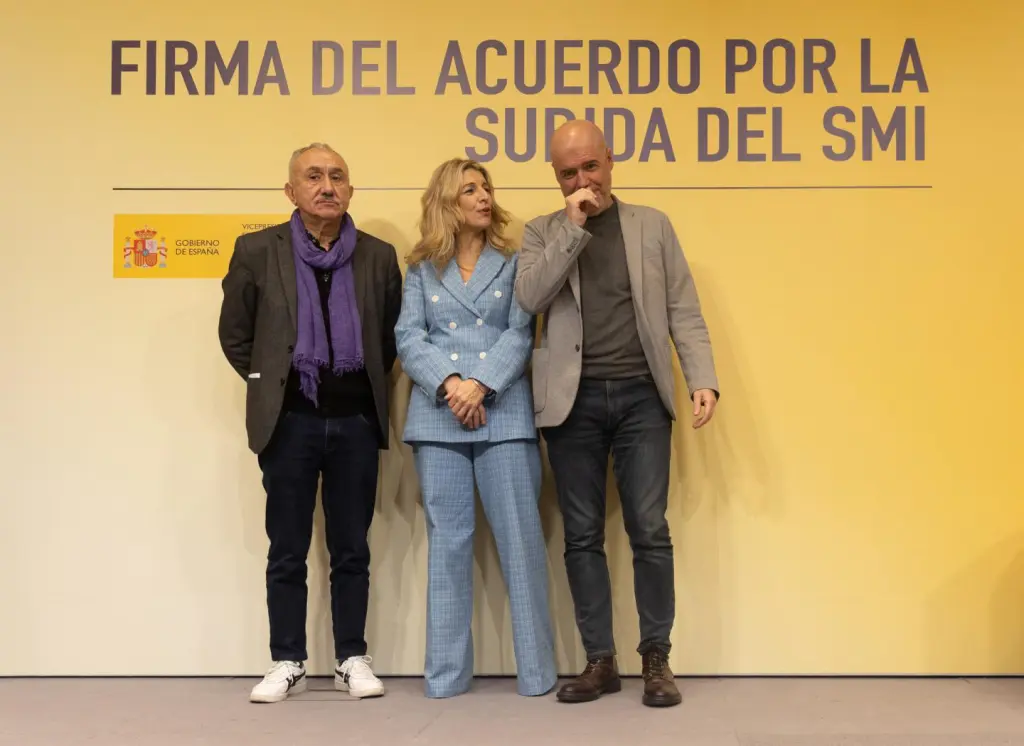 Díaz firma hoy con CCOO y UGT el aumento del SMI a 1.184 euros desde el 1 de enero